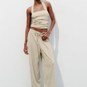 Zara light green textured ruched halter top
